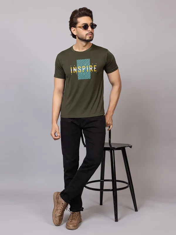 XENIOS_Printed_Men_Round_Neck_Dark_Green_T-Shirt