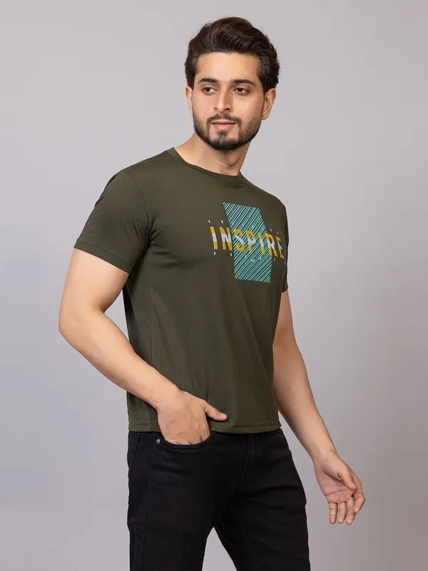 XENIOS_Printed_Men_Round_Neck_Dark_Green_T-Shirt