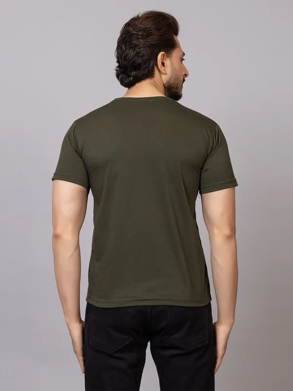 XENIOS_Printed_Men_Round_Neck_Dark_Green_T-Shirt