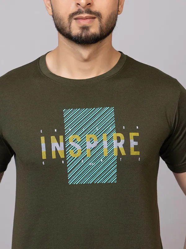 XENIOS_Printed_Men_Round_Neck_Dark_Green_T-Shirt