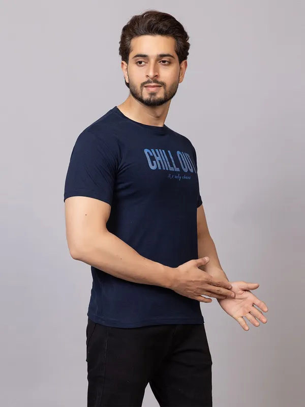 XENIOS_Printed_Men_Round_Neck_Dark_Blue_T-Shirt