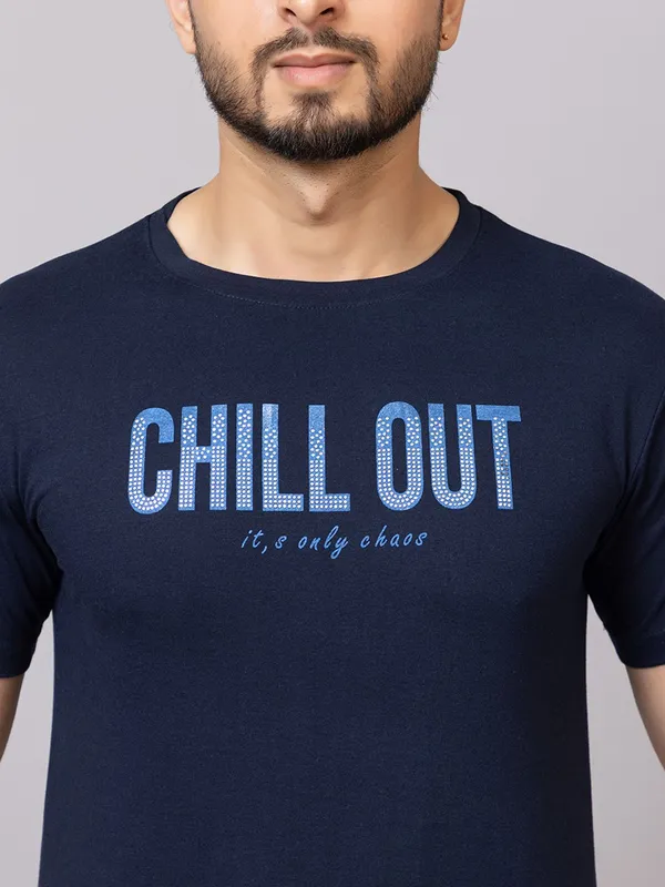 XENIOS_Printed_Men_Round_Neck_Dark_Blue_T-Shirt