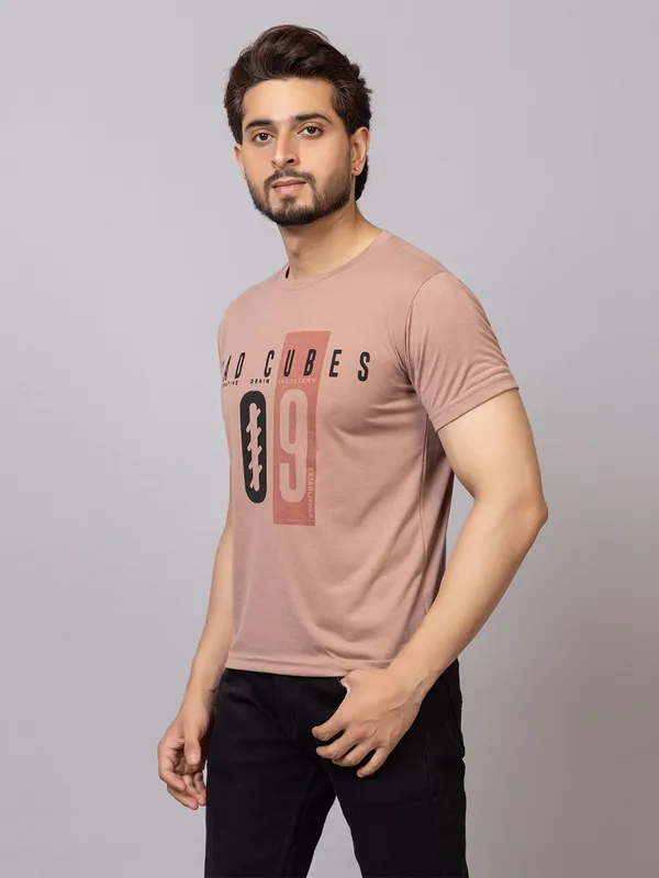 XENIOS_Printed_Men_Round_Neck_Brown_T-Shirt