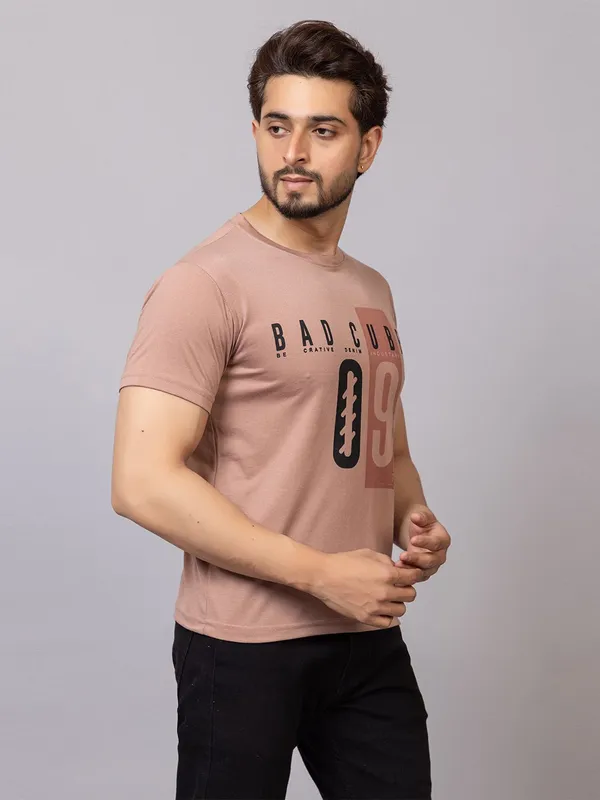 XENIOS_Printed_Men_Round_Neck_Brown_T-Shirt