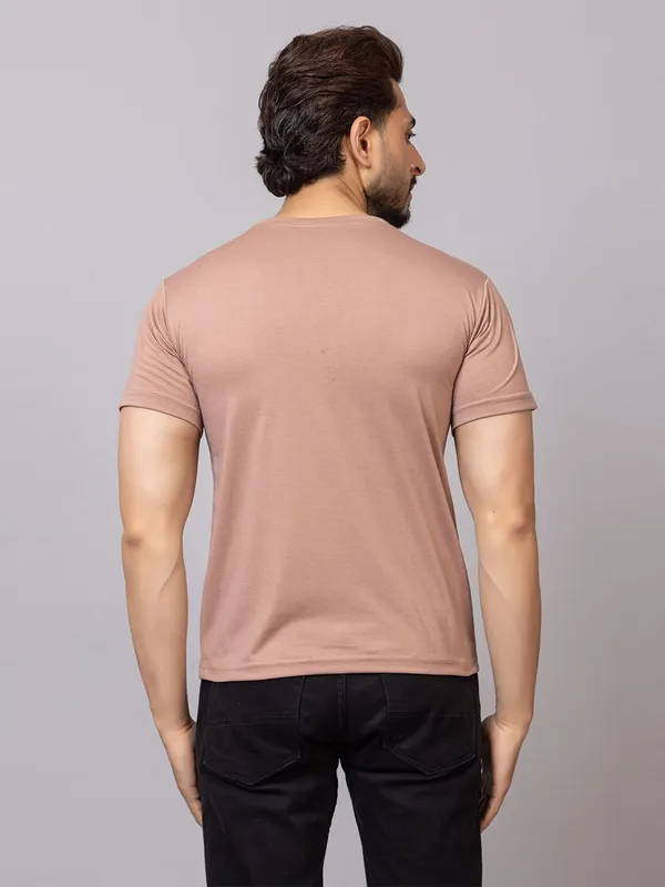 XENIOS_Printed_Men_Round_Neck_Brown_T-Shirt