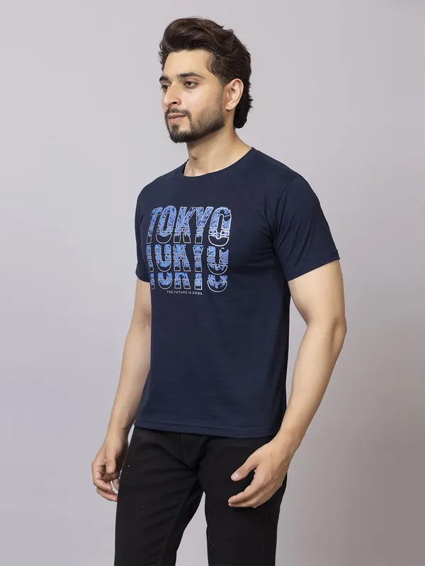 XENIOS_Printed_Men_Round_Neck_Navy_Blue_T-Shirt