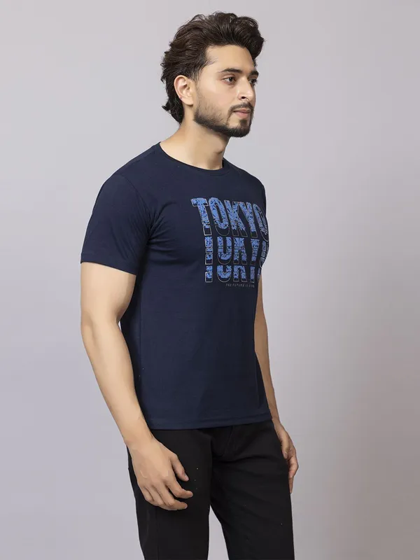 XENIOS_Printed_Men_Round_Neck_Navy_Blue_T-Shirt