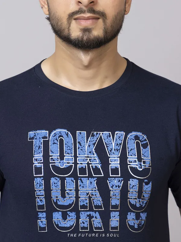 XENIOS_Printed_Men_Round_Neck_Navy_Blue_T-Shirt