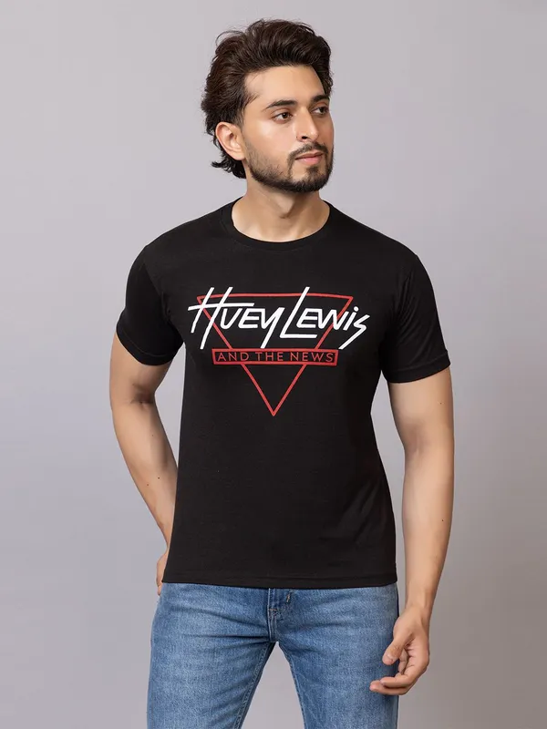 XENIOS_Printed_Men_Round_Neck_Black_T-Shirt