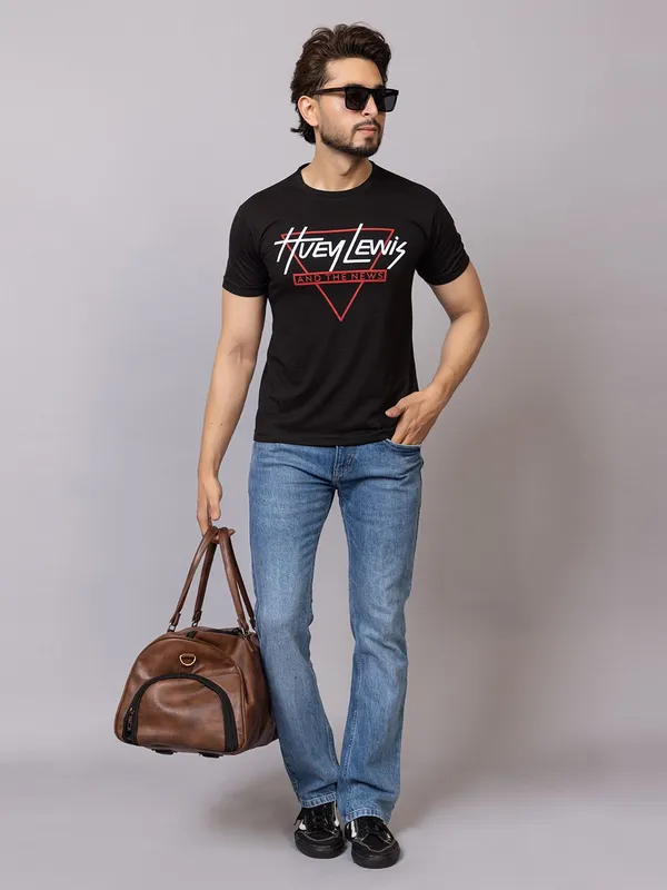 XENIOS_Printed_Men_Round_Neck_Black_T-Shirt