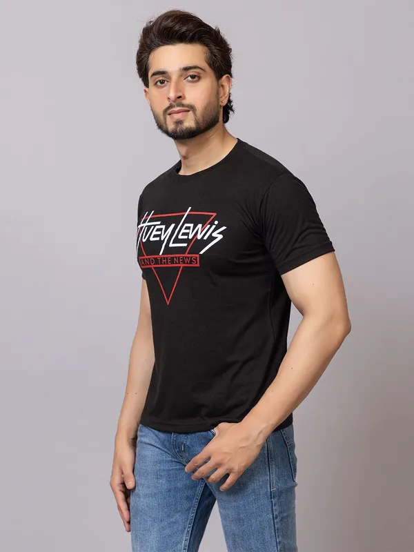 XENIOS_Printed_Men_Round_Neck_Black_T-Shirt