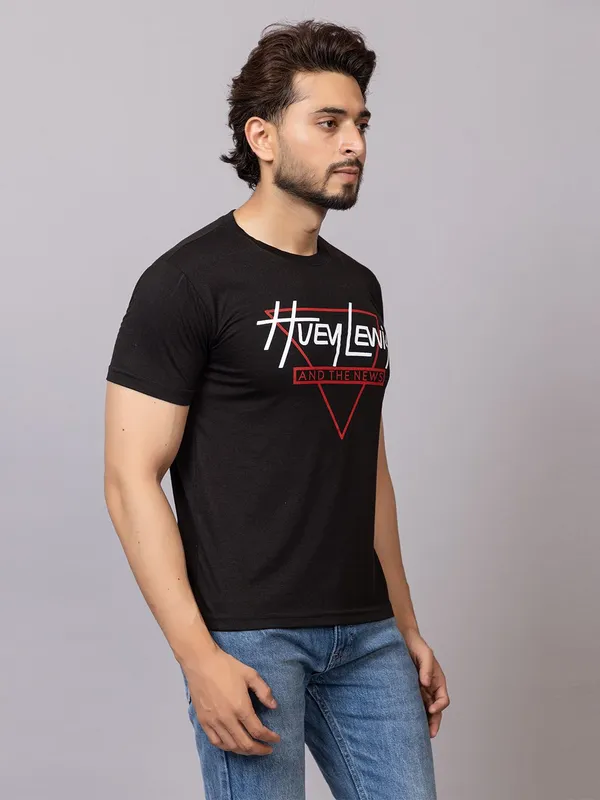 XENIOS_Printed_Men_Round_Neck_Black_T-Shirt
