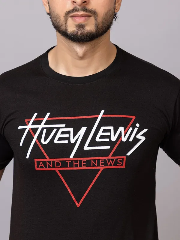 XENIOS_Printed_Men_Round_Neck_Black_T-Shirt