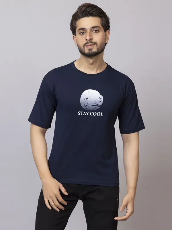 XENIOS_Printed_Men_Round_Neck_Navy_Blue_T-Shirt