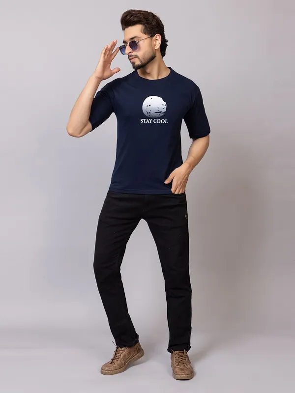 XENIOS_Printed_Men_Round_Neck_Navy_Blue_T-Shirt