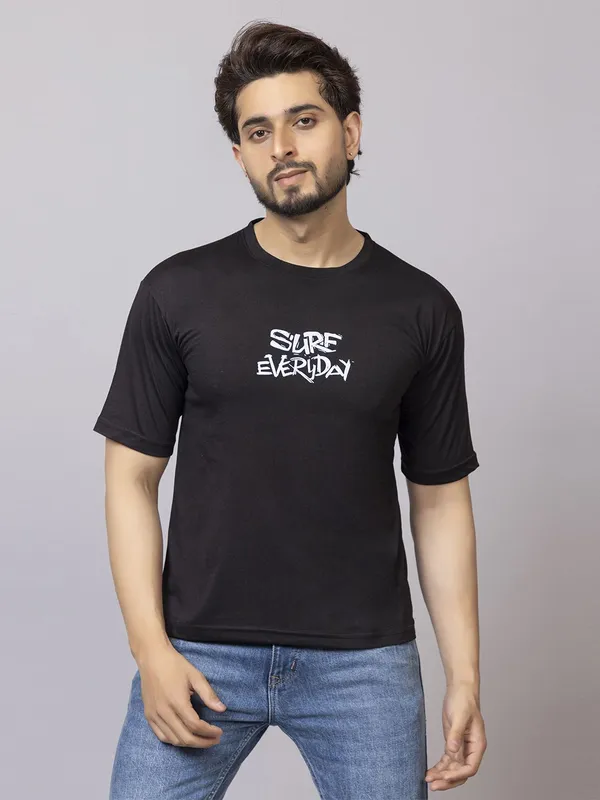 XENIOS_Printed_Men_Round_Neck_Black_T-Shirt