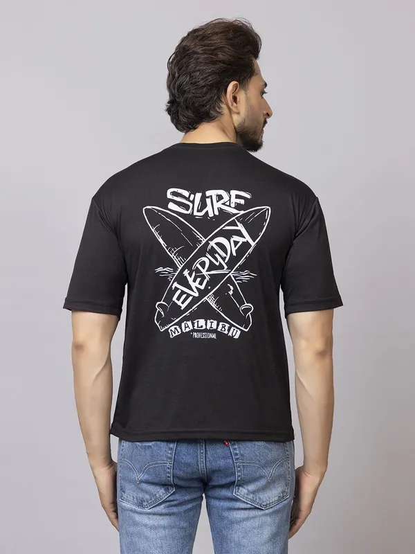 XENIOS_Printed_Men_Round_Neck_Black_T-Shirt