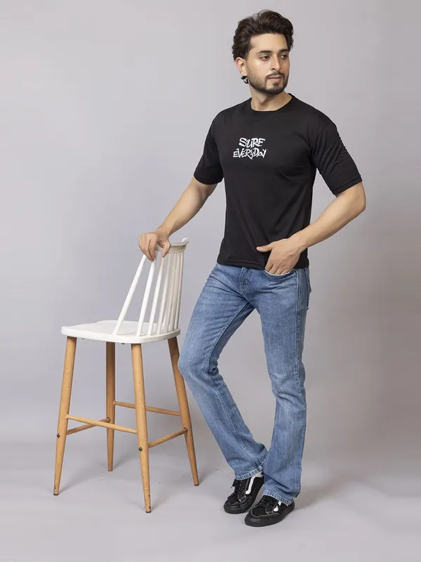 XENIOS_Printed_Men_Round_Neck_Black_T-Shirt