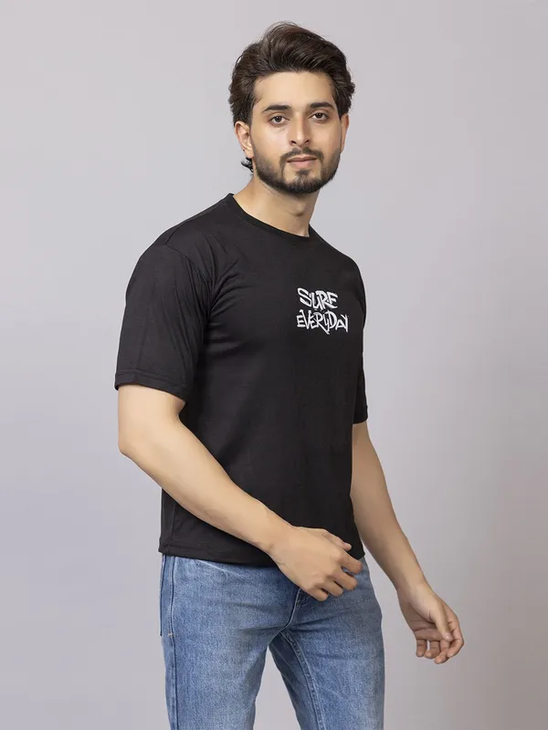 XENIOS_Printed_Men_Round_Neck_Black_T-Shirt