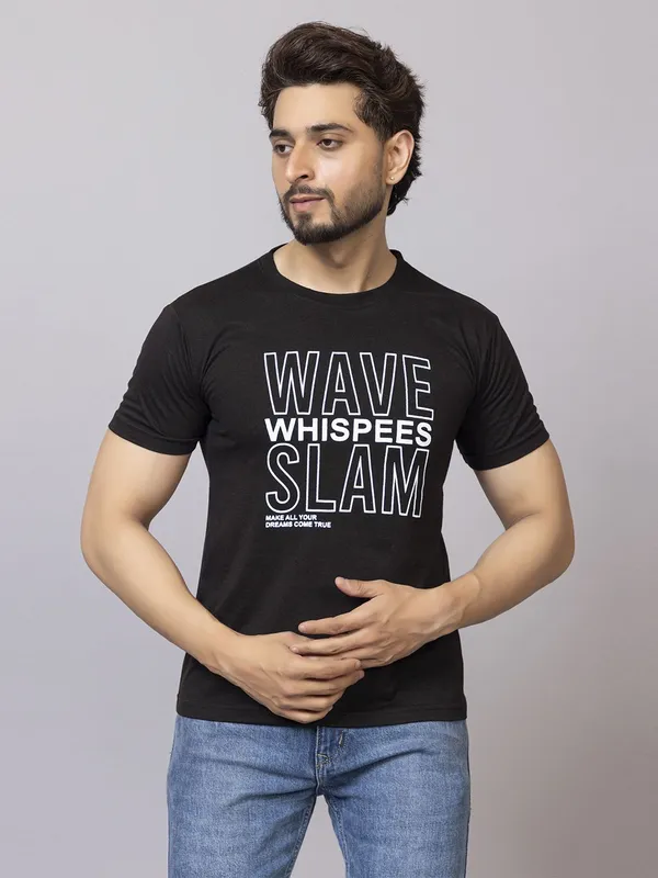 XENIOS_Printed_Men_Round_Neck_Black_T-Shirt