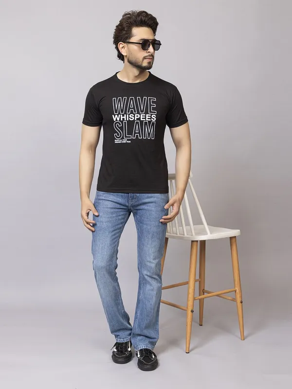 XENIOS_Printed_Men_Round_Neck_Black_T-Shirt