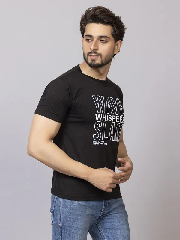 XENIOS_Printed_Men_Round_Neck_Black_T-Shirt