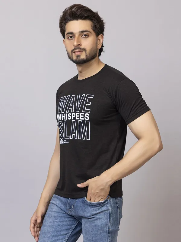 XENIOS_Printed_Men_Round_Neck_Black_T-Shirt