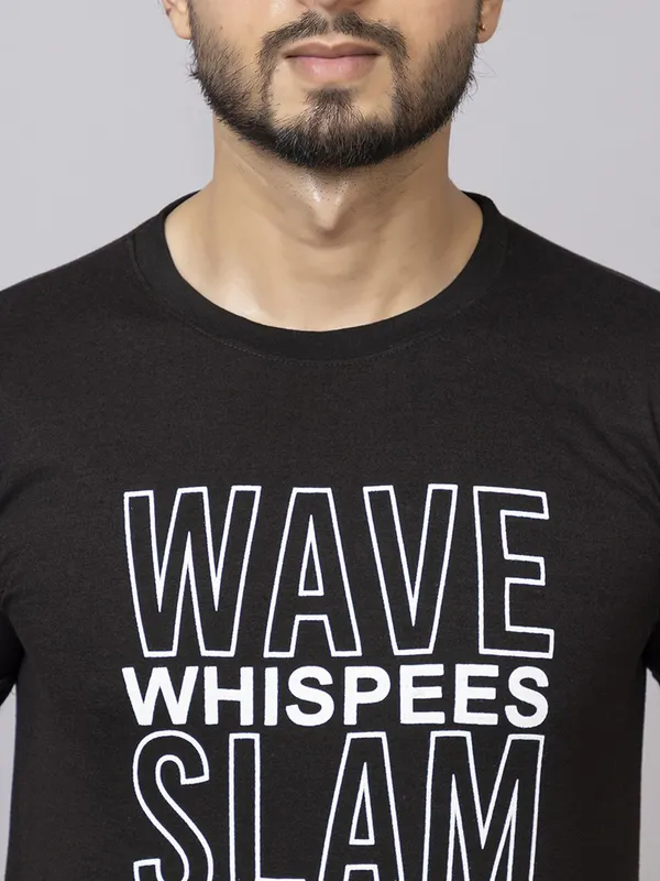 XENIOS_Printed_Men_Round_Neck_Black_T-Shirt