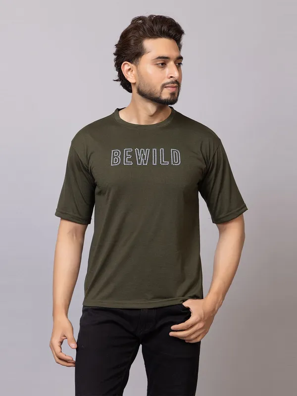 XENIOS_Printed_Men_Round_Neck_Dark_Green_T-Shirt