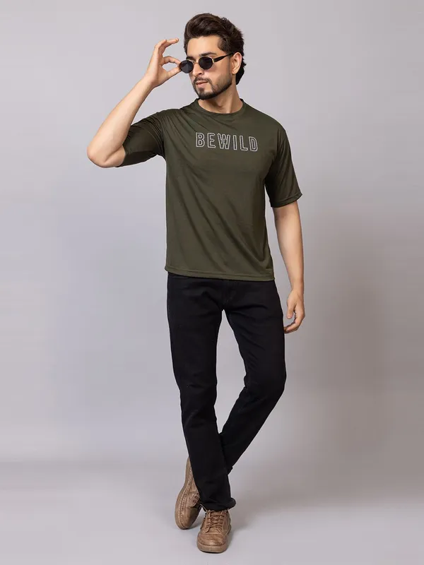 XENIOS_Printed_Men_Round_Neck_Dark_Green_T-Shirt