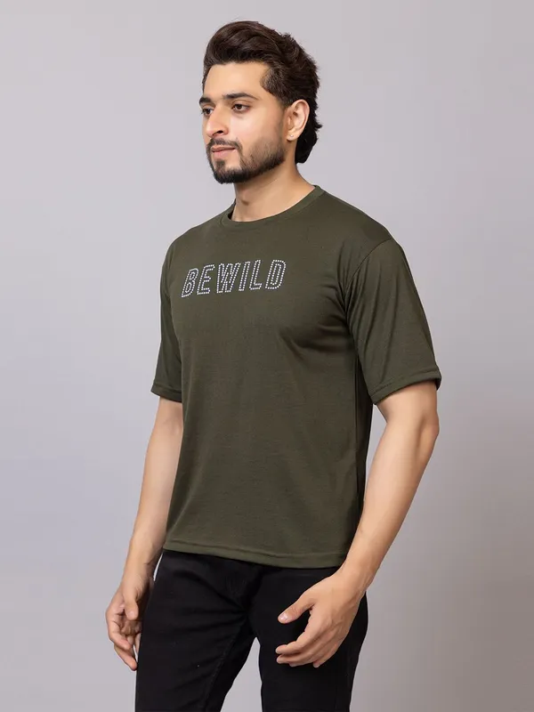 XENIOS_Printed_Men_Round_Neck_Dark_Green_T-Shirt