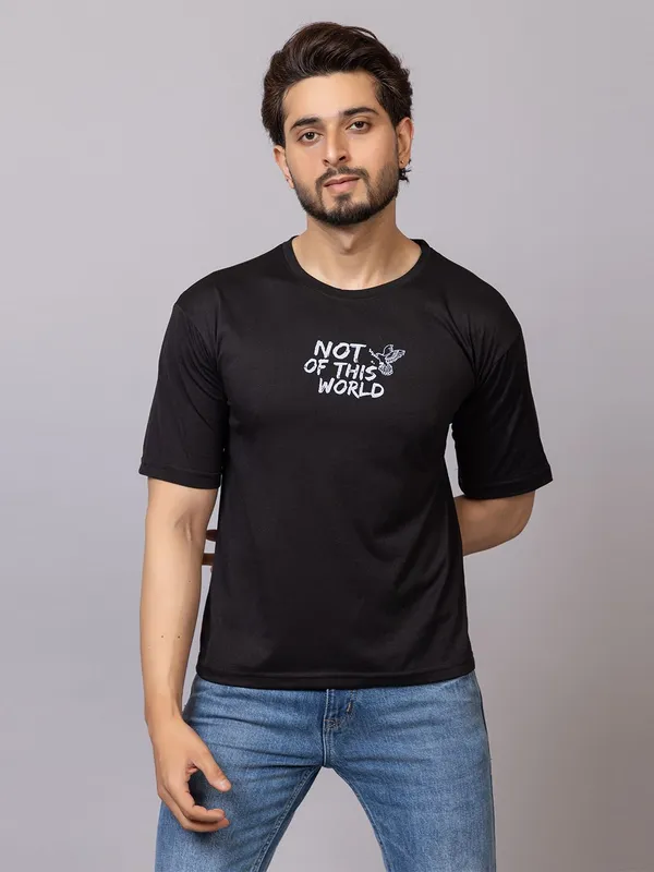 XENIOS_Printed_Men_Round_Neck_Black_T-Shirt