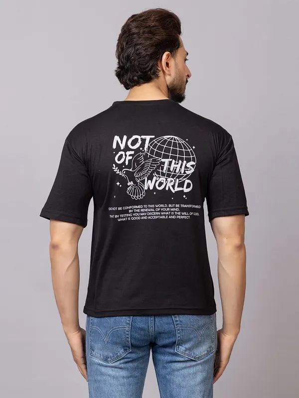 XENIOS_Printed_Men_Round_Neck_Black_T-Shirt