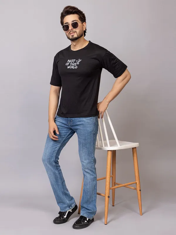 XENIOS_Printed_Men_Round_Neck_Black_T-Shirt