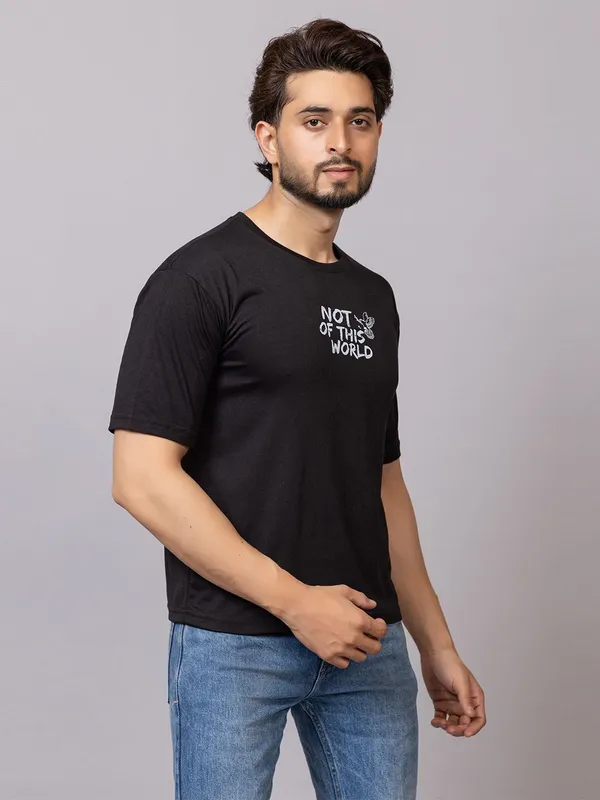 XENIOS_Printed_Men_Round_Neck_Black_T-Shirt