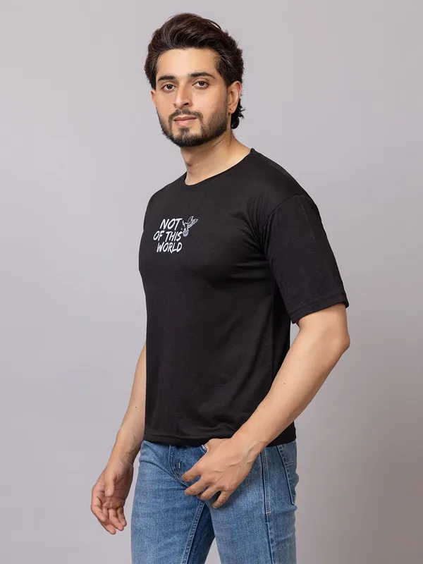XENIOS_Printed_Men_Round_Neck_Black_T-Shirt