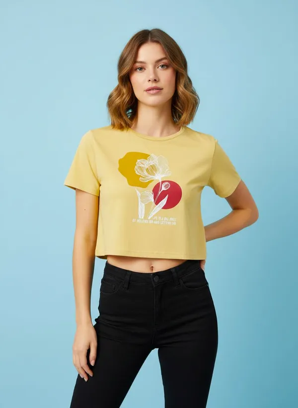 XENIOS_Solid_Women_Round_Neck_Yellow_T-Shirt