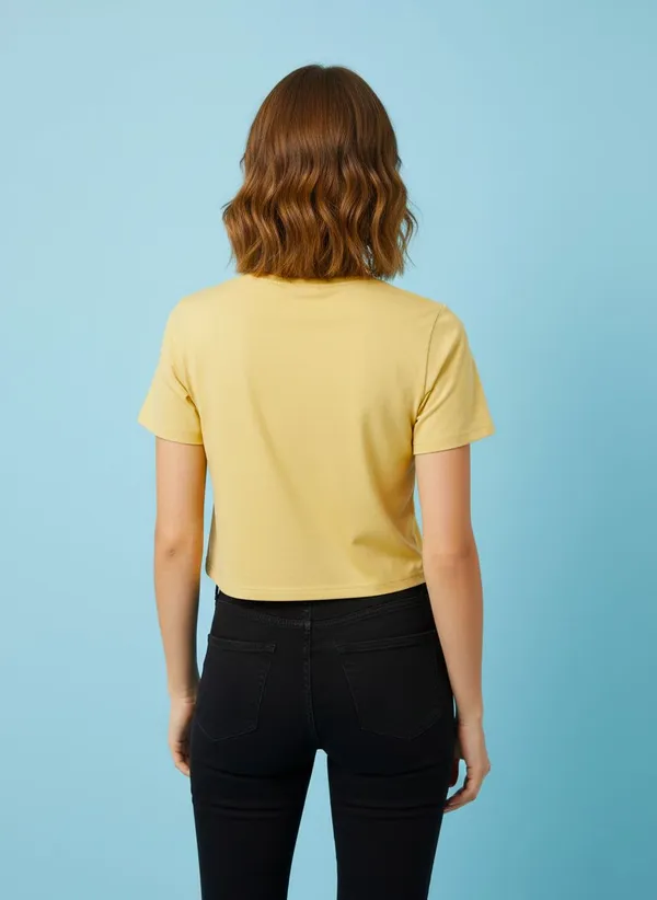 XENIOS_Solid_Women_Round_Neck_Yellow_T-Shirt