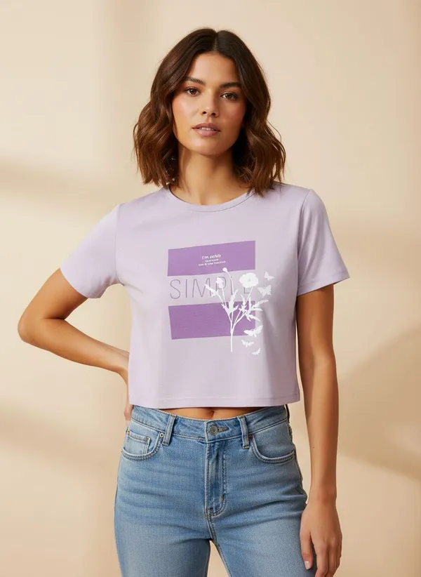XENIOS_Solid_Women_Round_Neck_Purple_T-Shirt
