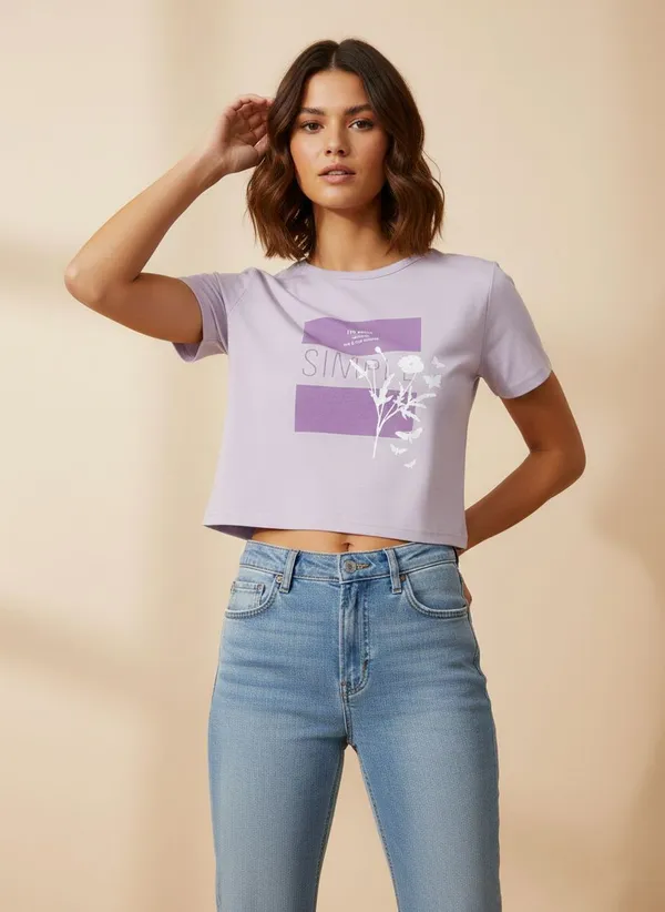XENIOS_Solid_Women_Round_Neck_Purple_T-Shirt