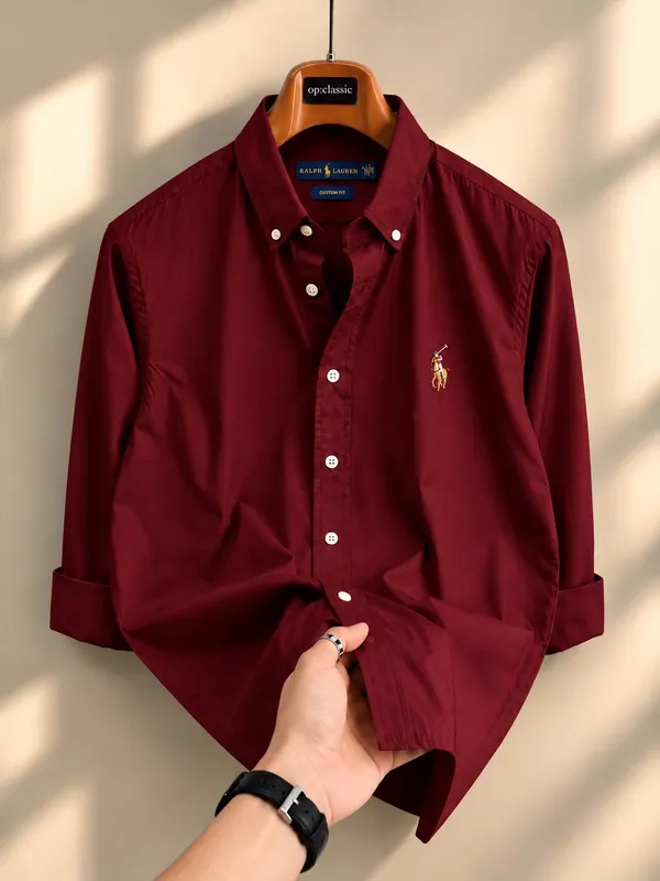 Combo:-_Maroon_Polo_Slim_Fit_Button_Down_Shirt_&_sky_Blue_Jeans_Mom_Fit_For_Men