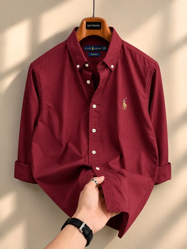 Combo:-_Maroon_Polo_Slim_Fit_Button_Down_Shirt_&_sky_Blue_Jeans_Mom_Fit_For_Men