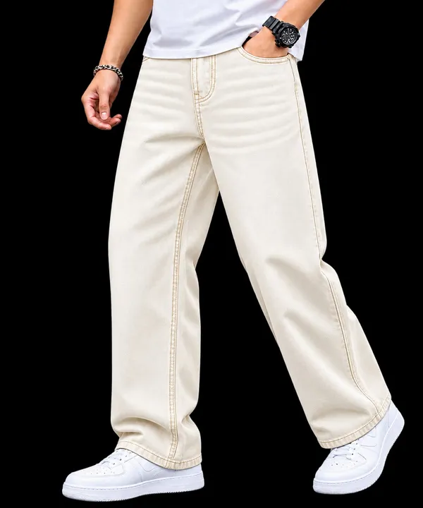 Beige_Colour_Baggy_Straight_fit_Jeans_