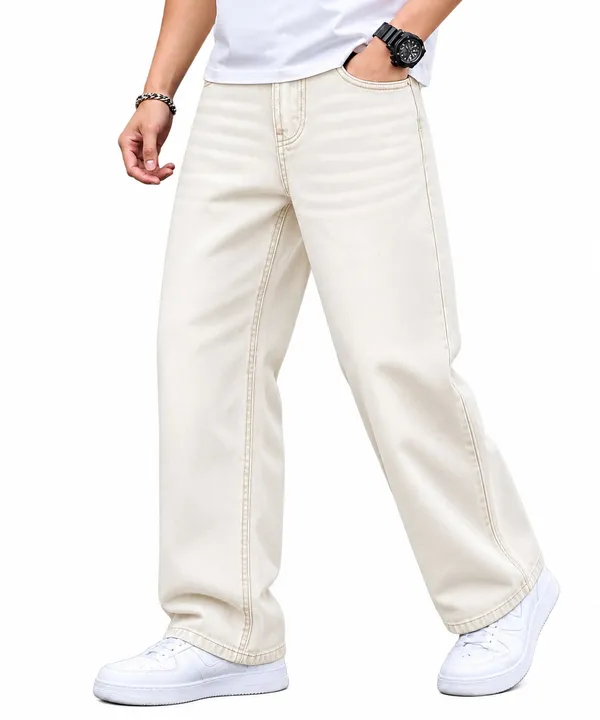 Beige_Colour_Baggy_Straight_fit_Jeans_