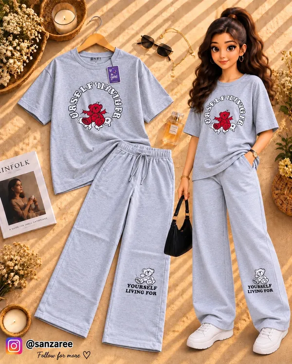 Grey_Casual_Fit_T-Shirt_And_Pants_Co-Ord_Set_For_Women