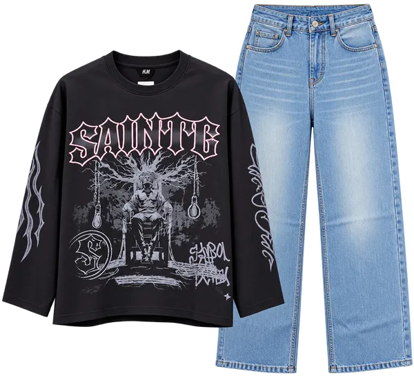 Black_Graphic_T-Shirt_And_Blue_Jeans_Set_For_Boys