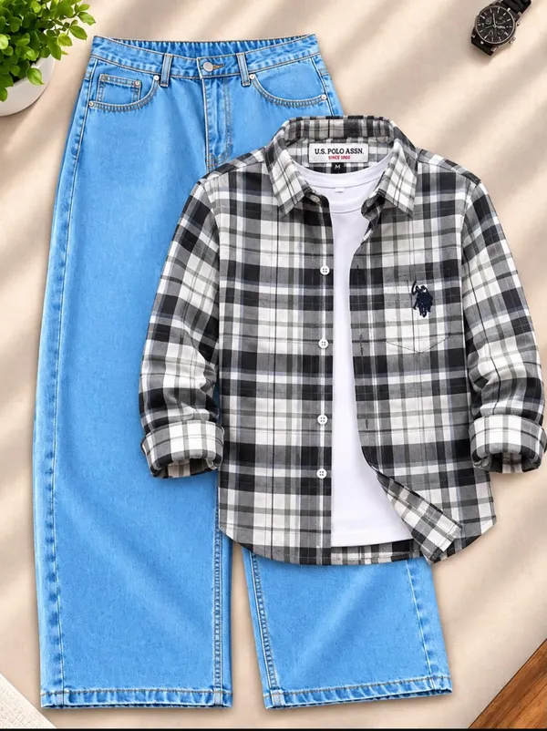 Check_Shirt_And_sky_blue_Denim_Jeans_(Combo_Set)_For_Men