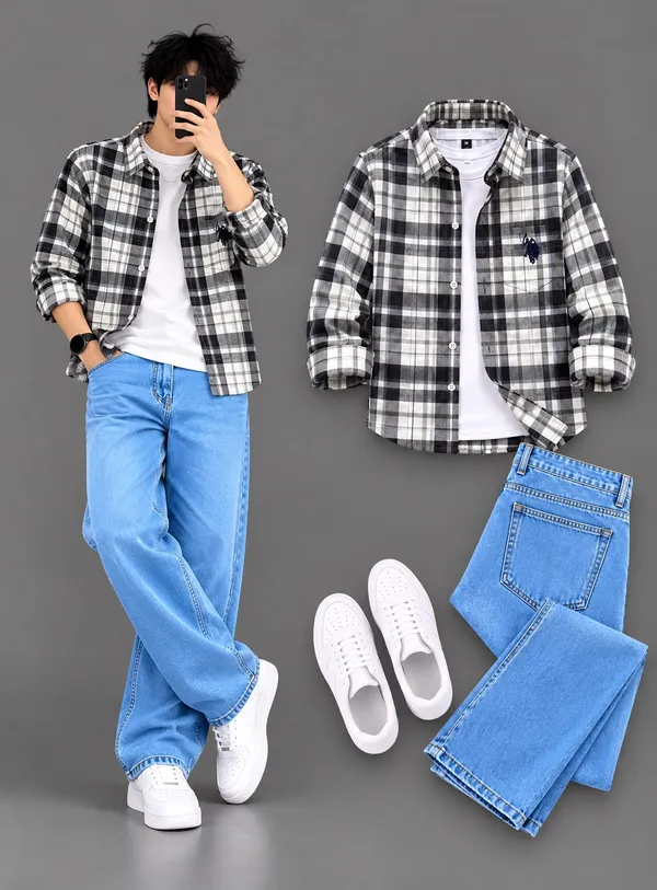 Check_Shirt_And_sky_blue_Denim_Jeans_(Combo_Set)_For_Men