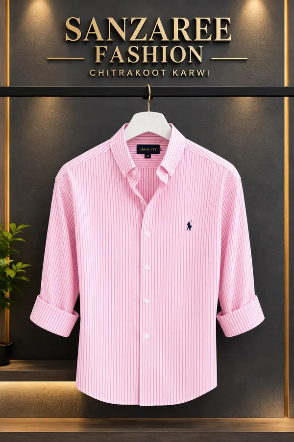 Pink_Striped_poloLong_Sleeve_Shirt_For_Men