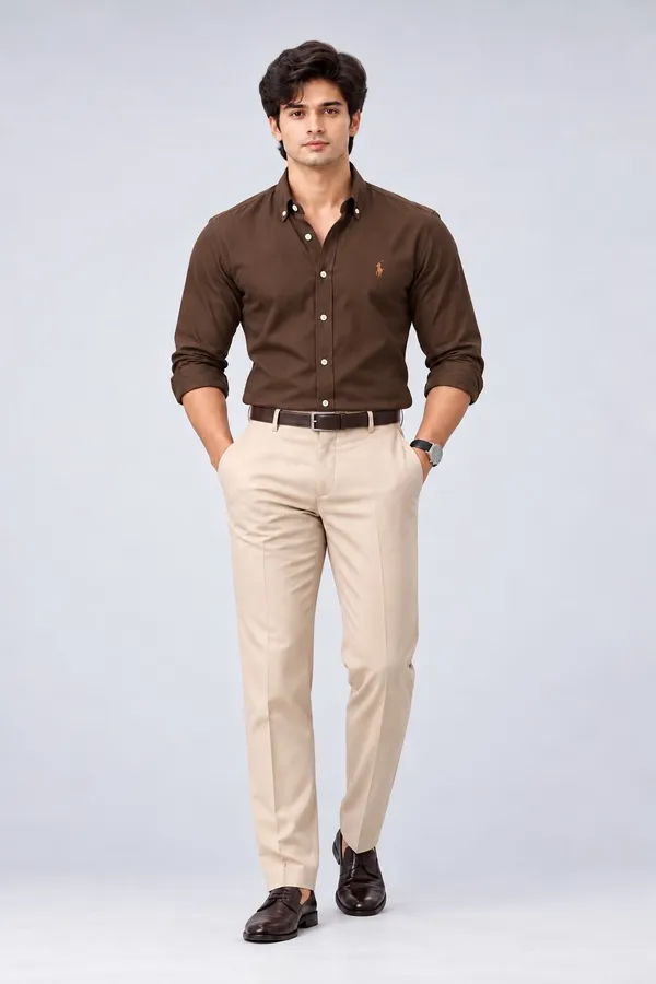 Brown_Slim_Fit_Button_Down_Shirt_For_Men